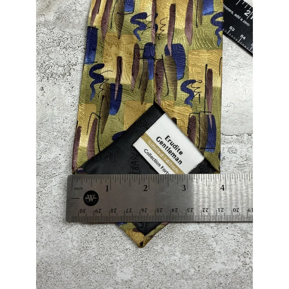 J. Garcia Tie Mens One Size Gold Geometric 100% Silk Jacquard Designer